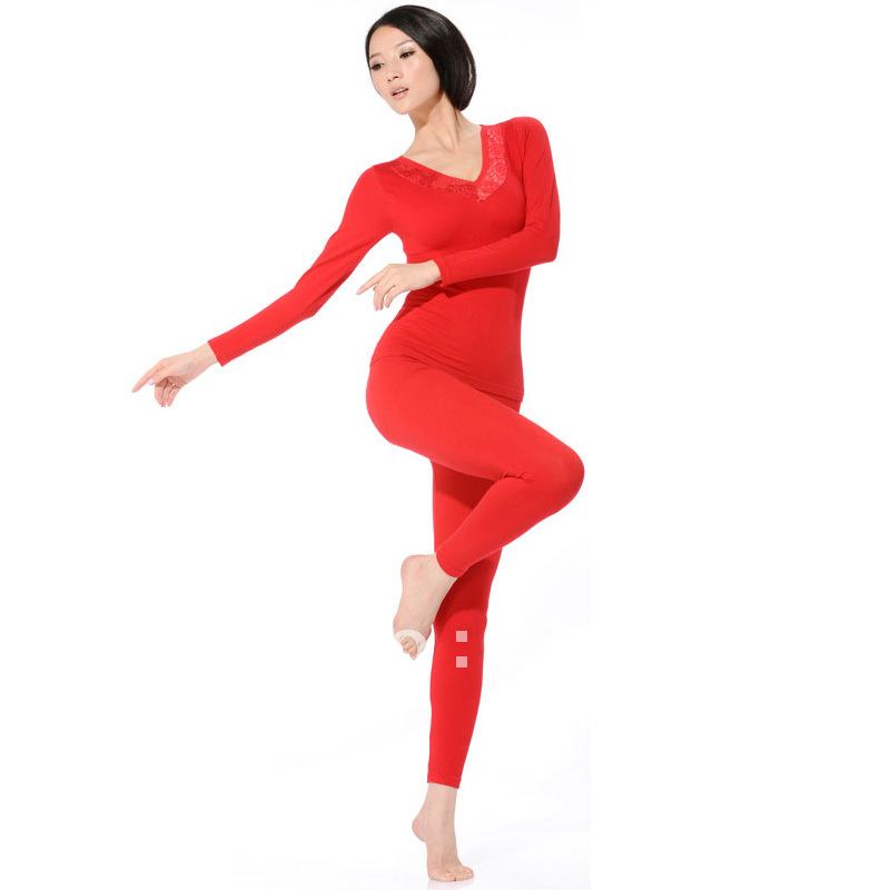 Free shipping Women's lace deep v neck long johns long johns beauty care body shaping underwear set basic cotton sweater