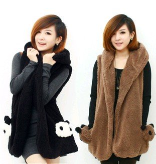 Free shipping Women's lamb leisure fashion Panda vest jacket 019 autumn vest women