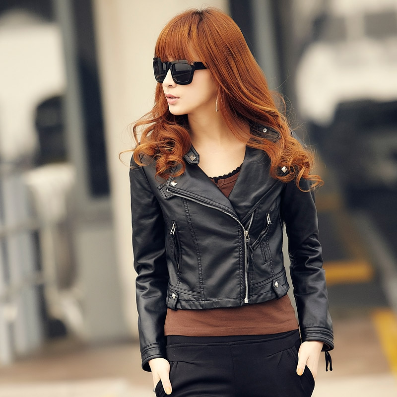 Free shipping women's leather clothing female short design slim PU leather jacket