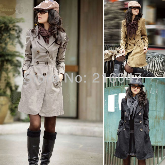 Free shipping Women's Long Sleeve Slim Fit Style Double Breasted Trench Coat  WF-0234