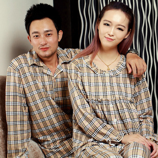 Free Shipping Women's male autumn lovers lounge sleepwear female long-sleeve plaid set 04 Sleep & Lounge