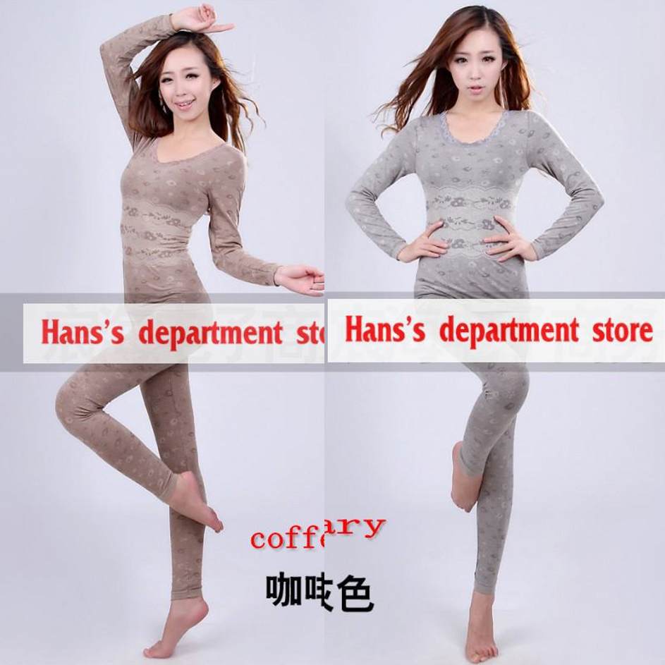 Free Shipping Women's Model Underwear Sets Slim Fit Warm Long Johns Underwear Set for Women O-Neck Lace Underwear Free Size