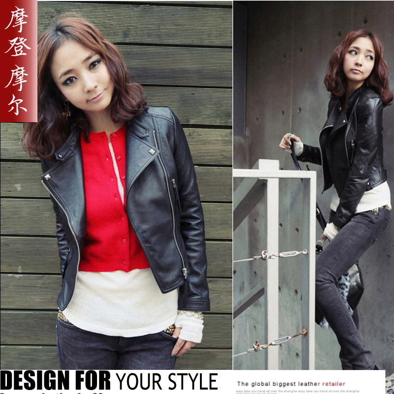 Free Shipping Women's motorcycle leather clothing slim jacket spring and autumn coat short design small leather clothing