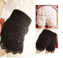 free shipping Women's multi-layer lace cutout crochet shorts solid color sexy safety pants basic skirt pants