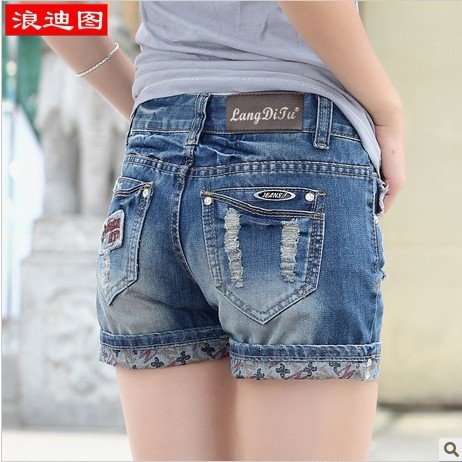 Free shipping women's new denim shorts female loose the summer the flanging denim shorts shorts influx of large code-G228