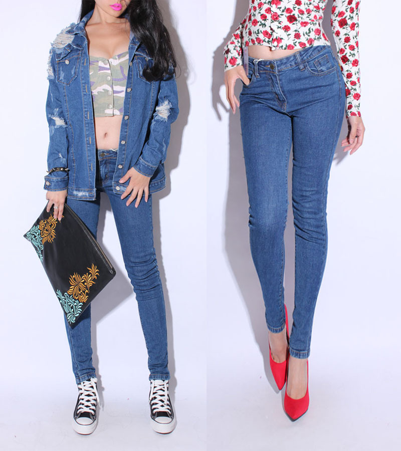 free shipping, women's new fashion  vintage high waist elastic slim cool  jeans