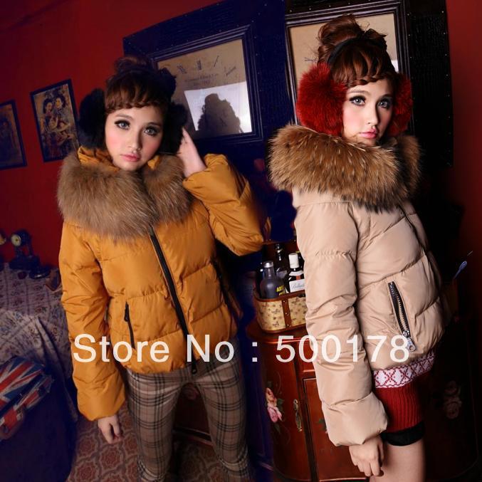 Free shipping, Women's new fashion winter warm duck down coat fur collar short style slim thicken down jacket bright color AC502