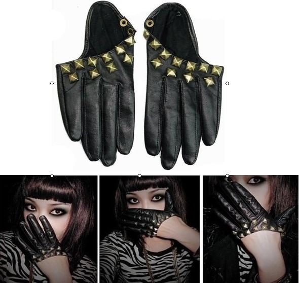 Free shipping women's nightclub Gloves,fashion personality Half palm ladies glove for party,PU leather gloves,performance gloves