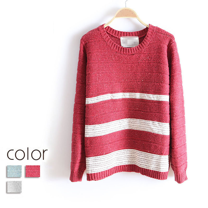 free shipping Women's o-neck patchwork letter loose pullover long-sleeve sweater wx1297