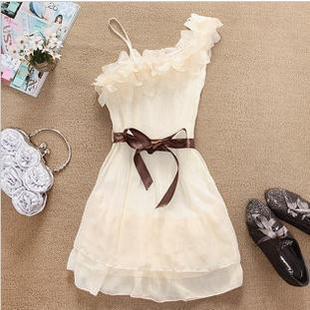 Free Shipping Women's One Shoulder Sweet Pleated Party Chiffon Dress  M341