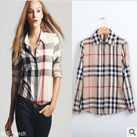 Free shipping/ Women's plaid shirt 2013 spring women's blouse LO1215 classic style