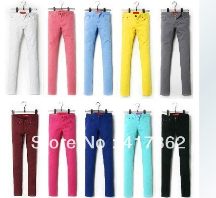 free shipping Women's plus size casual boot cut jeans denim colored pencil pants candy color skinny pants