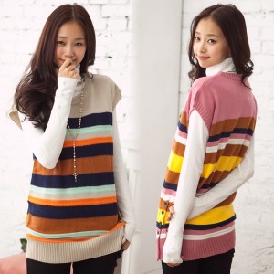 Free shipping Women's plus size knitted sweater outerwear female loose sleeveless Kells stripe medium-long sweater