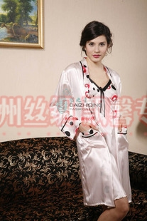 free shipping Women's pure silk derlook kimono robe twinset sleepwear 2952 2930