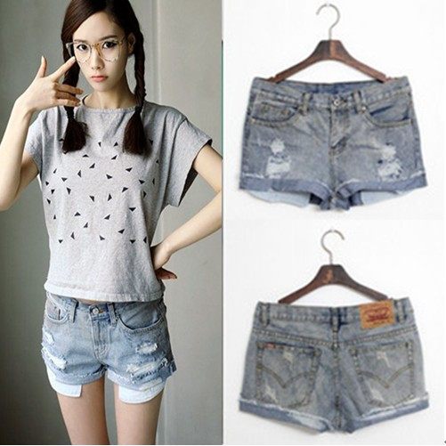 Free Shipping Women's reminisced roll up hem denim shorts 379263 high quality