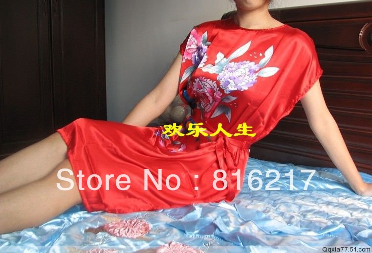 Free shipping Women's robe crepe satin silk sleepwear sleeveless bathrobe have belt lounge red