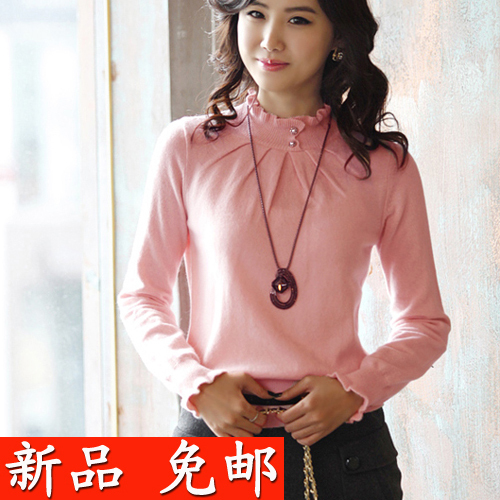 Free shipping Women's ruffle hem sweater female pleated fashion slim sweater basic shirt