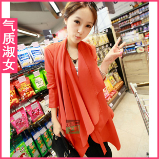 free shipping, Women's  ruffle hem turn-down collar double layer irregular slim coat c291 autumn