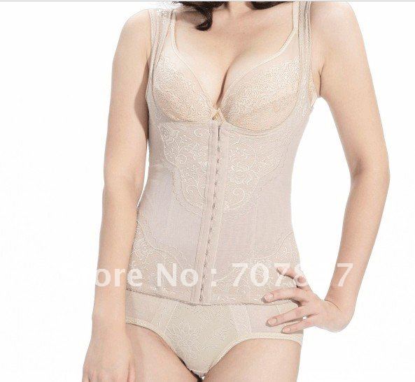 free shipping Women's Sexy Lingerie Lace up  Corset Lingerie Bustier  body slimmer ,lift up bra beige colour