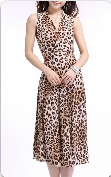 Free shipping women's sexy slim sleeveless leopard print  Dresses,women's V- Neck  one-piece dress ,female sexy leopard  dresses