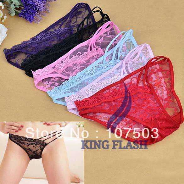 Free shipping Women's Sexy Underwear Lace G-string V-string thong Underwear Panty Sexy Lingerie 6 Colors 9051