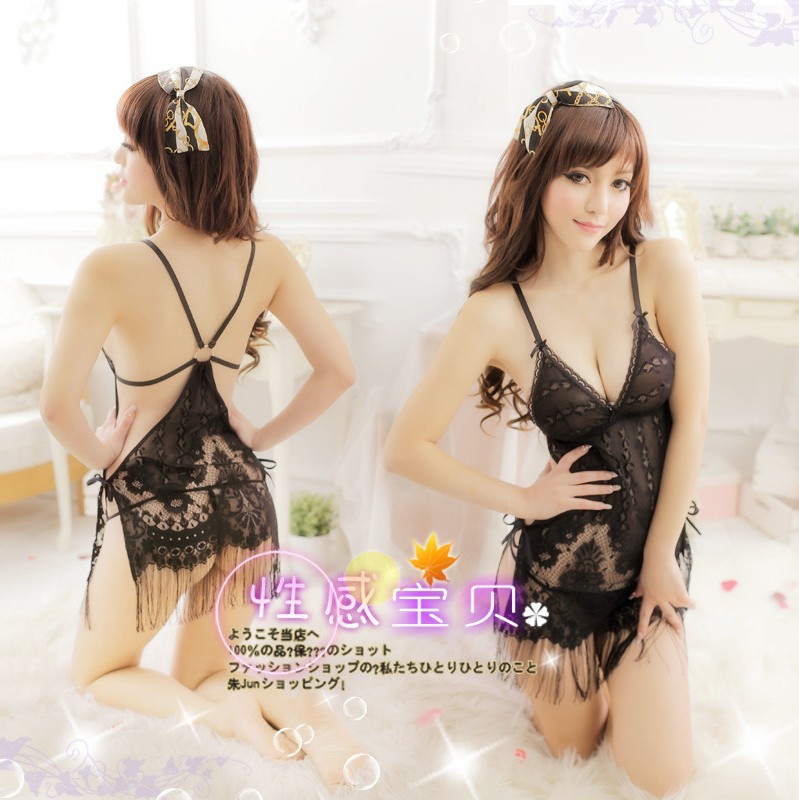 Free shipping women's sexy women's underwear lounge lace racerback transparent short skirt thong sleepwear