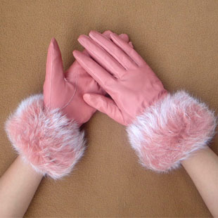 free shipping  Women's sheepskin gloves female winter women's rabbit fur genuine leather sheepskin gloves