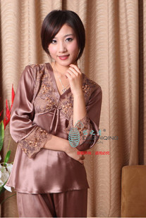 Free Shipping Women's silk sleepwear pants set mulberry silk at home service suzhou silk