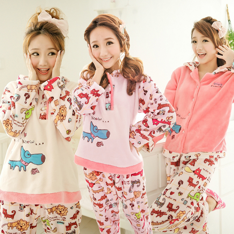 Free shipping women's   sleepwear  Winter thickening coral fleece thermalsleep set super soft sleepwear