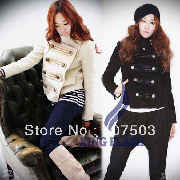 Free shipping Women's Slim Double-Breasted Stand-up Collar Cardigan Short Jacket Coat Outwear M,L 9001