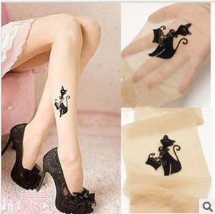 Free shipping women's slim slim cat tattoo leggings fashion tights ladies' stockings 2colors 6pcs/lot mix colors KY084