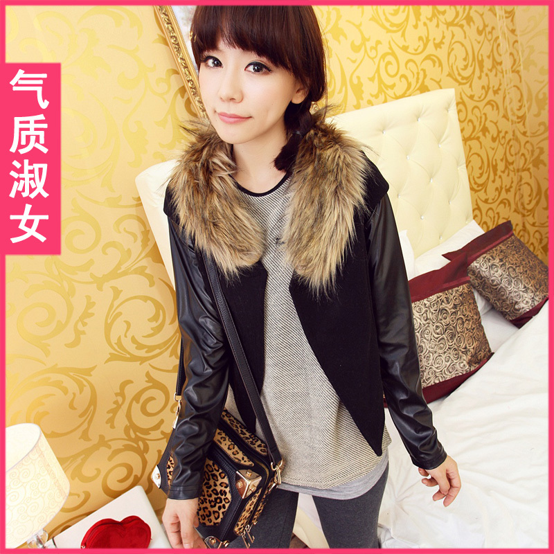 Free shipping Women's spring 2013 fashion fur collar short-sleeve slim vest c465 winter