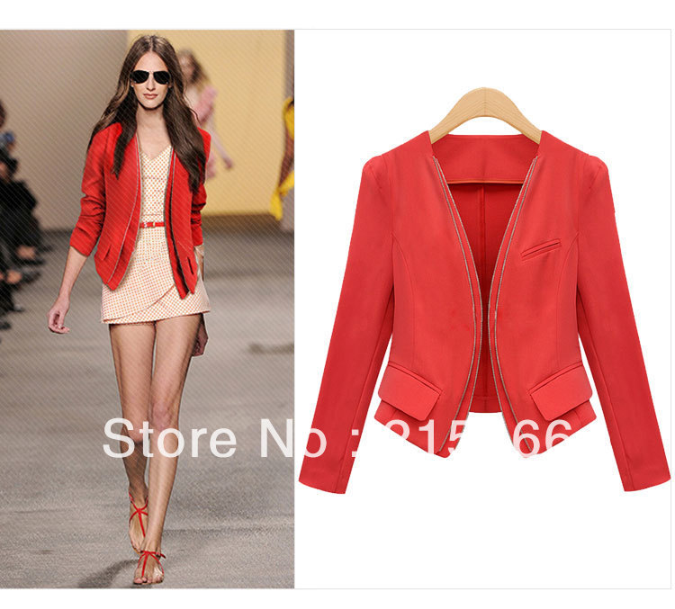 Free Shipping Women's Spring Autumn Coat Small formal/leisure Slim Fashion Suit Jacket Black/Red S/M/L/XL Wholesale and Retail