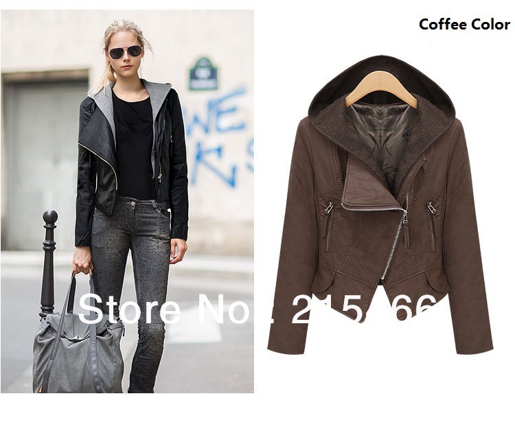 Free Shipping Women's Spring Autumn Fashion Street style PU Leather short Jacket Coat Leisure Slim Jacket  with Zipper Pockets