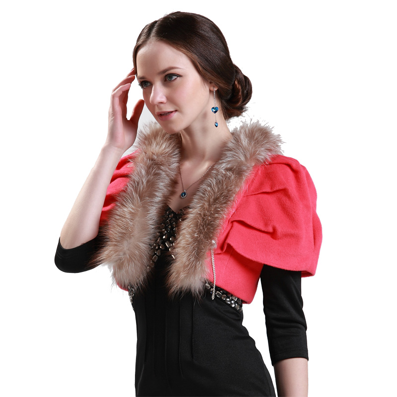 free shipping Women's spring fur red slim elegant thin wool short jacket