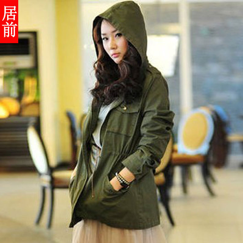 Free Shipping Women's spring olive p4016 print frock outerwear olive medium-long trench LDX