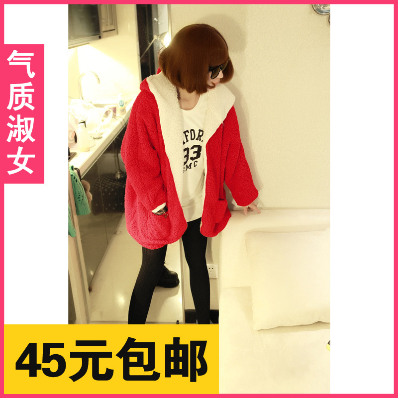 free shipping Women's spring reversible 2013 loose long-sleeve thickening berber fleece spring overcoat thick outerwear