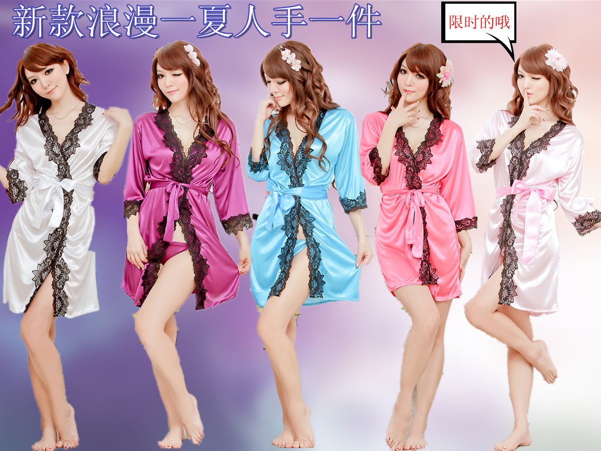 free shipping Women's spring sexy sleepwear viscose lacing bathrobes thin summer Women lace robe temptation