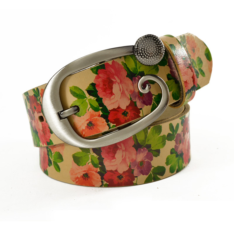 Free shipping Women's strap print rose flower genuine leather wide belt fashion vintage personality A471