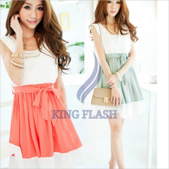 Free Shipping Women's stylish Spring And Summer Beautiful V Vest Dress Chiffon Match New