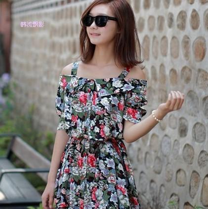 free shipping Women's sweet slit neckline strapless slim waist shirt skirt shirt chiffon shirt t-shirt