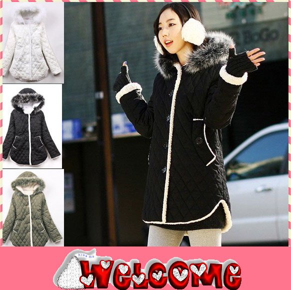 Free Shipping Women's Thickening Thermal Wadded Jacket Slim Big Outerwear Fur Collar Full Berber Fleece Lining Big Outerwear