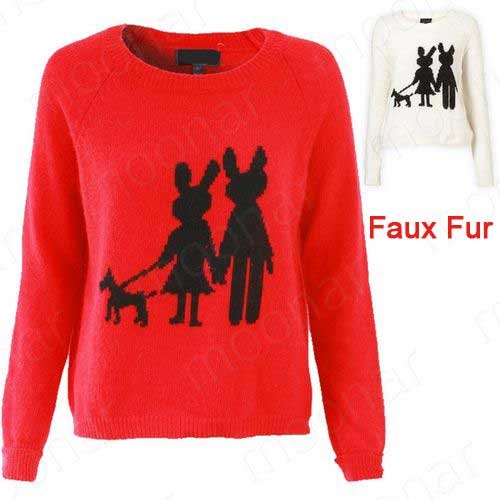 Free Shipping Women's TOP Knitwear/Sweater with Long Sleeve and picture of  Rabbits Casual Warm Sweater E0868