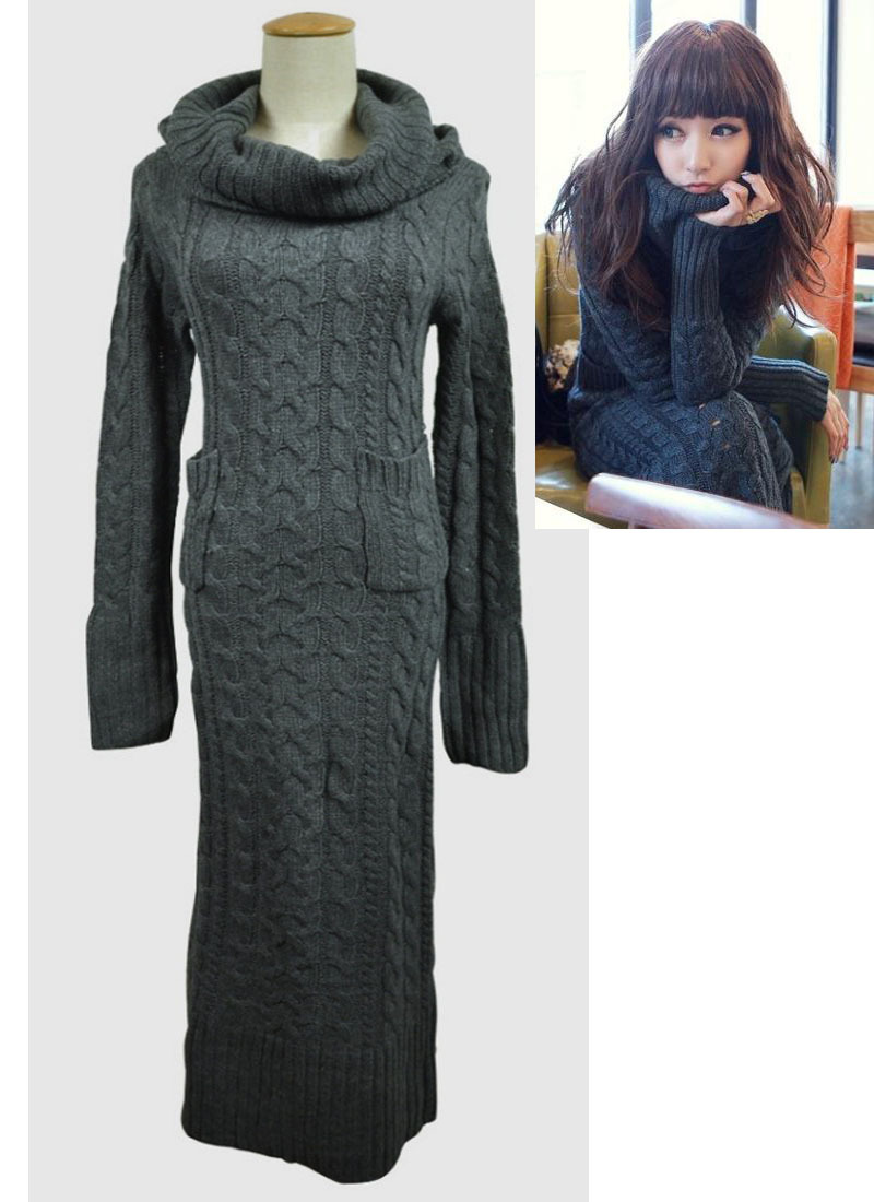 Free shipping  women's turtleneck knitted wool  sweater, female slim twisted long dress ,women's winter long dress sweaters