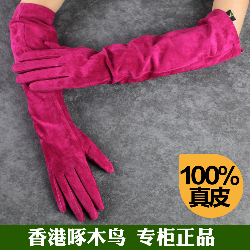 Free shipping Women's ultra long sheepskin gloves soft suede genuine leather gloves women's