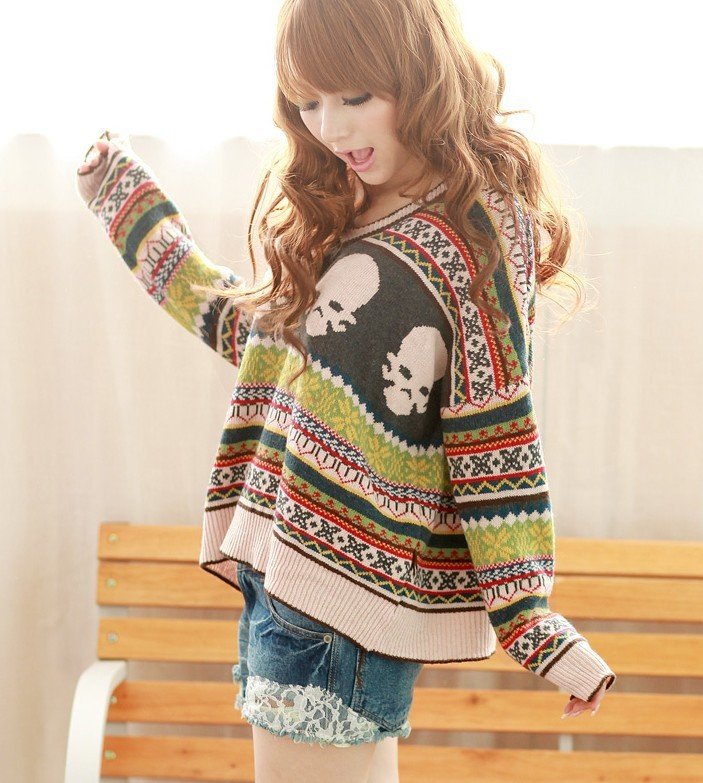 Free Shipping women's V-NECK SWEATER PULLOVER JUMPER MULTI-COLOR -drop shipping