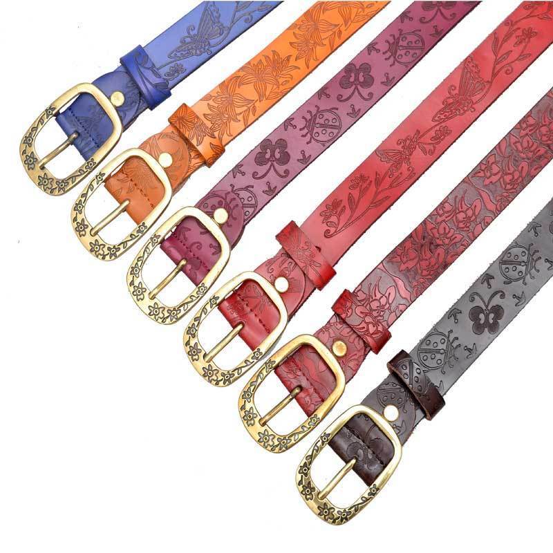 Free shipping Women's vintage carved flower butterfly buckle cowhide female genuine leather all-match denim belt strap 5684