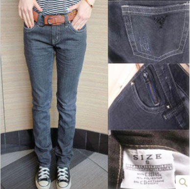 Free Shipping Women's water wash straight jeans pants dark color rivet fashion plus size available