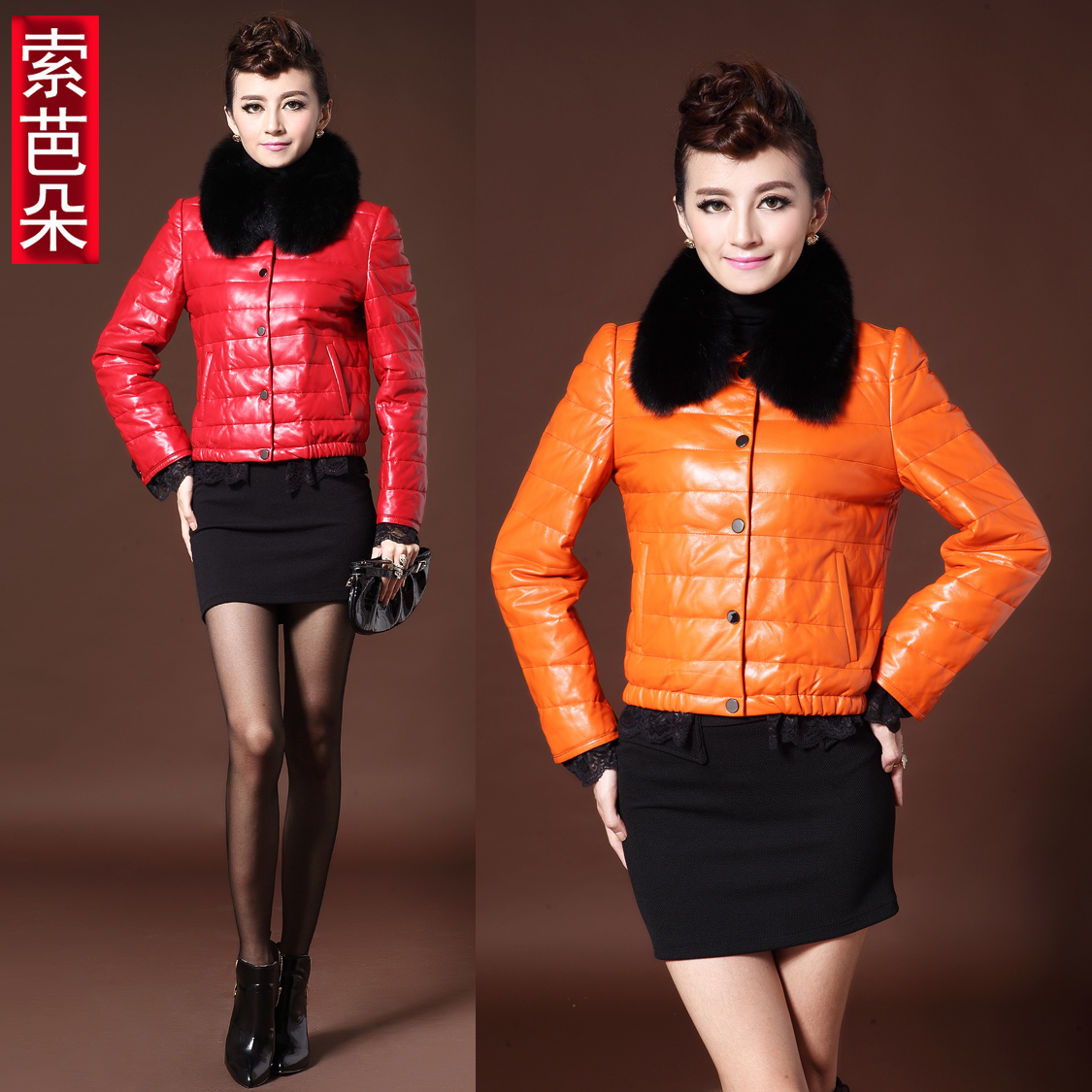 Free Shipping Women's  winter fox fur,sheep leather coat ,fashion genuine leather down coat leather clothing high quality