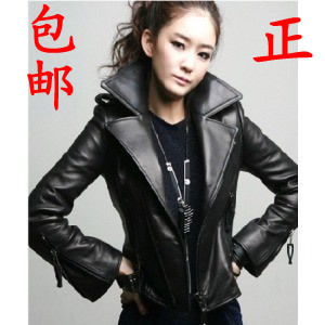 FREE SHIPPING Women's women's top jacket PU clothing black quality non-mainstream leather clothing short jacket